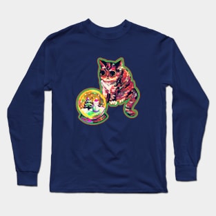 Semi non-denominational holiday snow globe and cat Long Sleeve T-Shirt